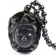 Black Buddha Head Pendant Necklace Obsidian Pendant Necklace Obsidian Protection Jewelry for Spiritual Gifts