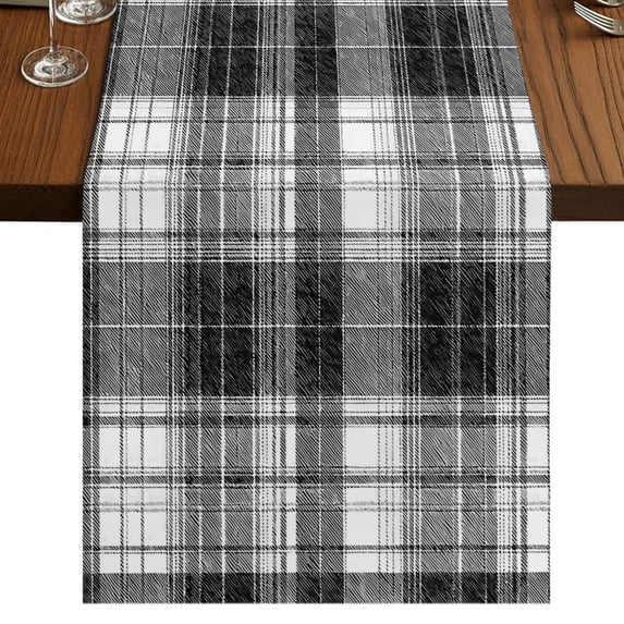 Black Buffalo Plaid Burlap Cotton Table Runner 18x72 Inches Long, Farmhouse Modern Checkered Farmhouse Table Runners, Outdoor Dining Tablecloths Decor for Baby Shower/Party/Wedding