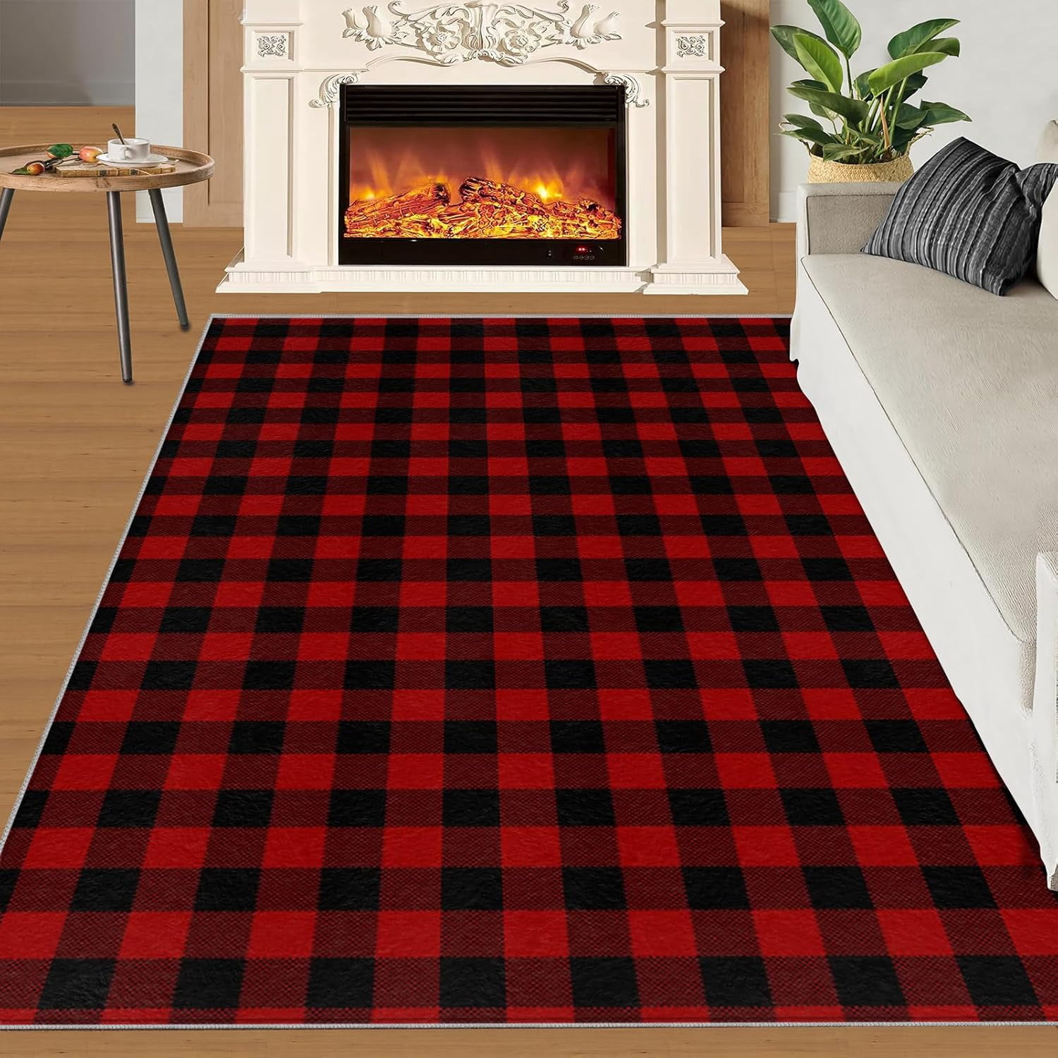 Black Buffalo Plaid Edge Reinforcement Crawling Mat, Christmas Red ...