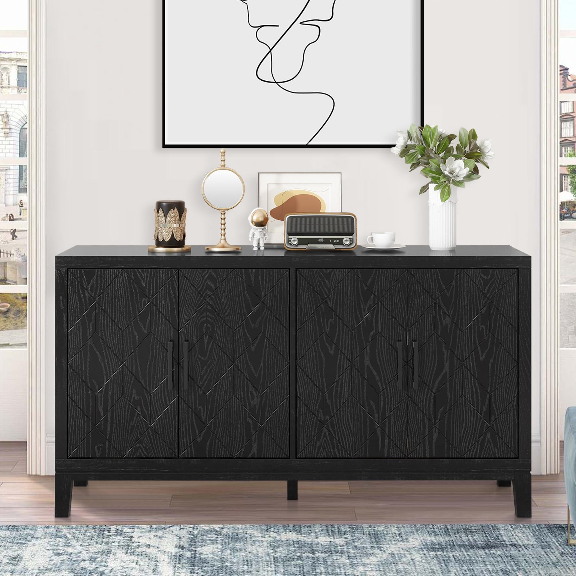 "Atumon 4-Door Buffet Cabinet, Black, Adjustable Shelves, Heavy Duty ...