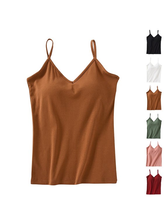 Black Built-in Bra Tank knit Padded Camisole Adjustable Spaghetti Strap Summer Basic Sleepwear Workout Cami Top Essentials S
