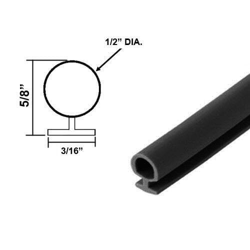 Black Bulb Type Weatherseal for Doors and Windows, 1/2" Dia., 3/16" Backing - 81" Long