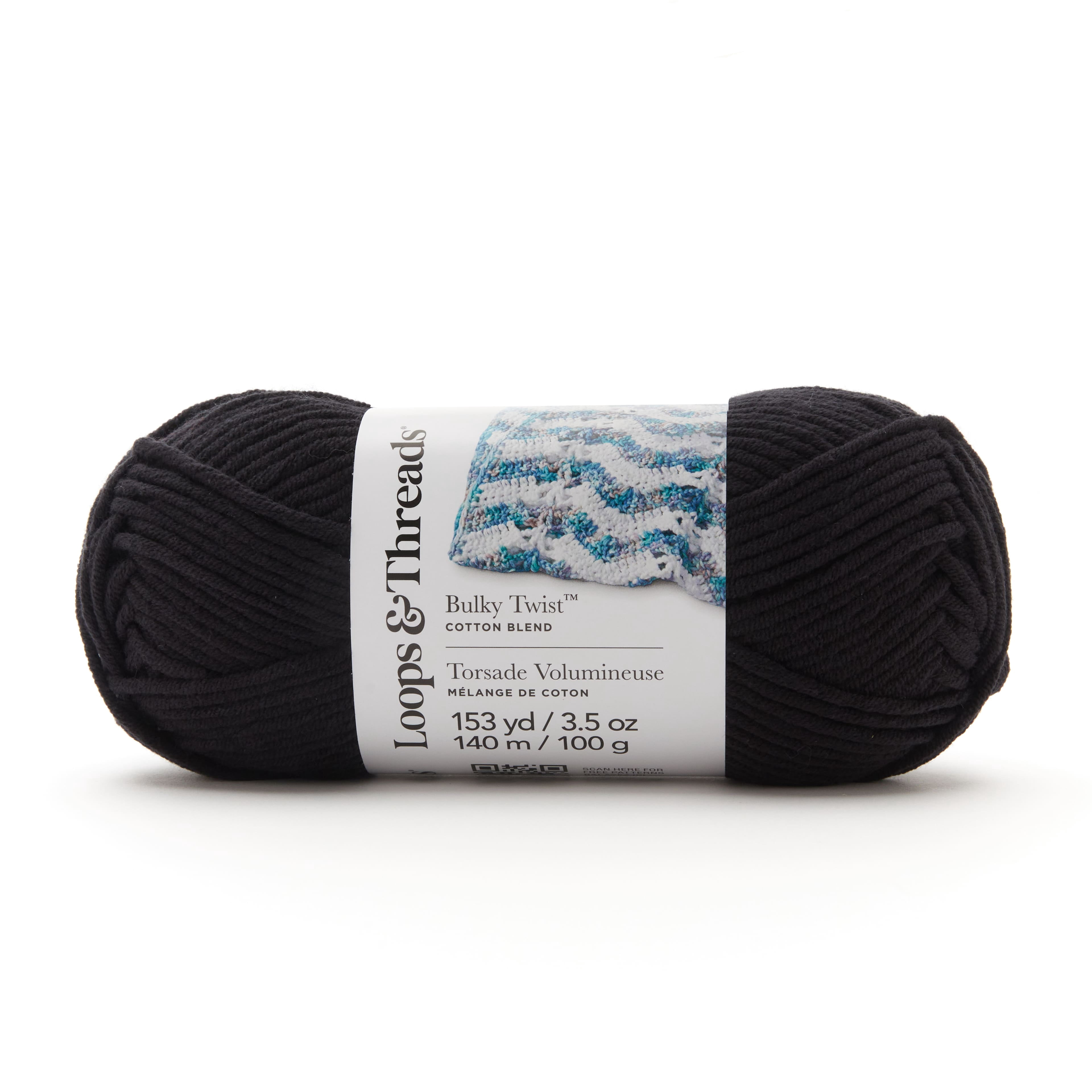 Loops & Threads Black Bulky Weight Twist Solid Yarn - Bulky Weight Yarn for Knitting, Crochet, Weaving, Arts & Crafts, 12 Pack