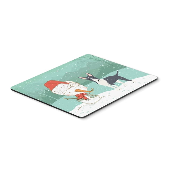 Black Bull Terrier Snowman Christmas Mouse Pad Hot Pad or Trivet