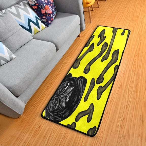 Black Bulldog Elegant Area Rug 72" x 24" Non-Slip Polyester with Cotton Padding