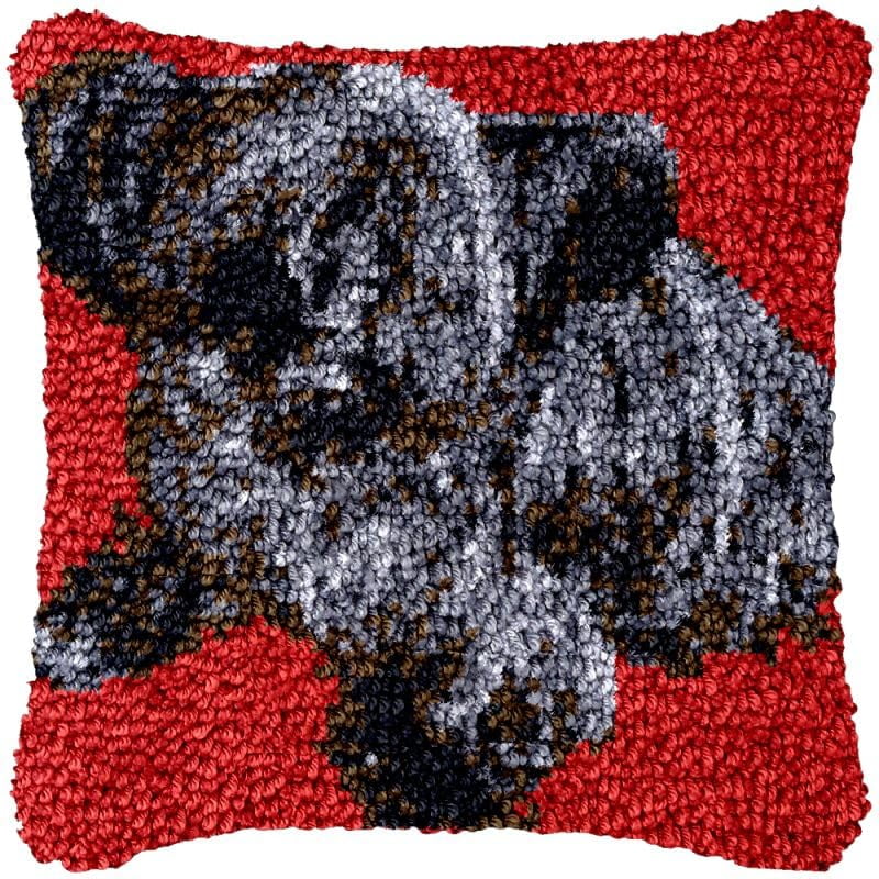 Black Bulldog Latch Hook Pillow Cover Kits for Needlework Cushion Throw Pillow Cross Stitch Crochet Hook Pillowcase Rug Kits Printed Canvas Crochet Yarn Kits Needlework 17'' X 17''