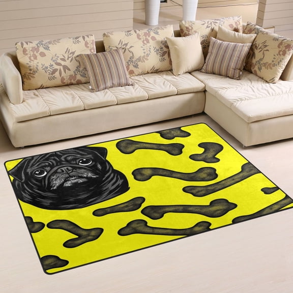 Black Bulldog Soft Polyester Area Rug 31''x20'', Non Slip, Memory Foam, Water Absorbent
