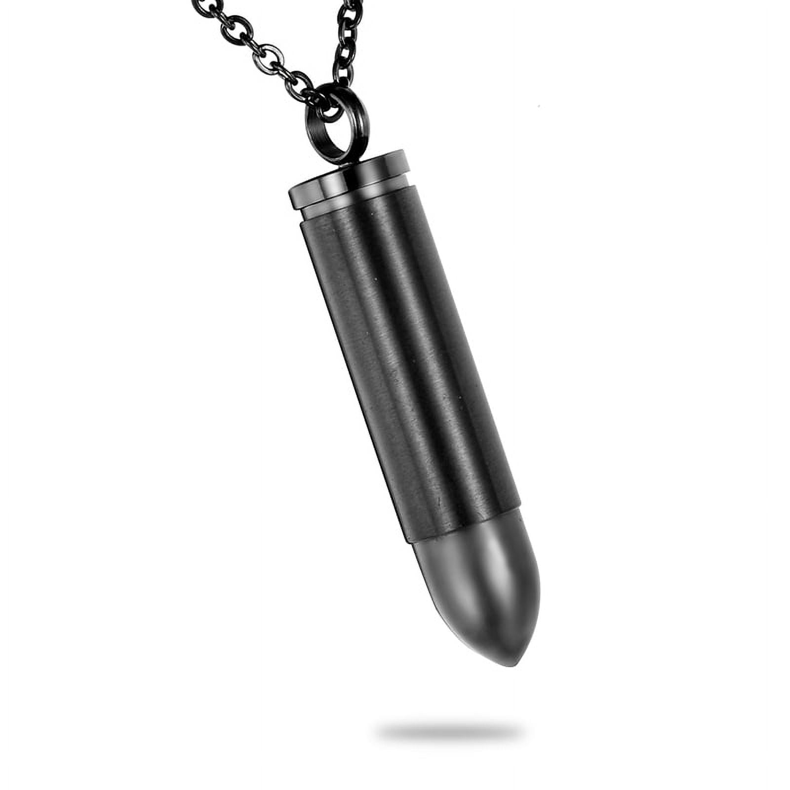 Black Bullet Stainless Steel Cremation Jewelry for Men Keepsake Memorial Urn Necklace for Friend Family Pet Unisex