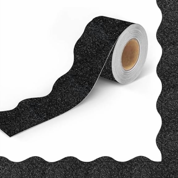 Black Bulletin Board Border, 32 Feet Scalloped Trim Bulletin Board Borders for Classroom Teacher Office Decor Glittering Rolled Bulletin Board Decorations for Walls Doors Chalkboards, 1 Roll