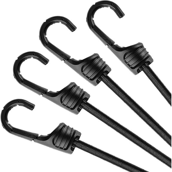 60 Inch Black Bungee Cords with Hooks Heavy Duty, 4 Pack
