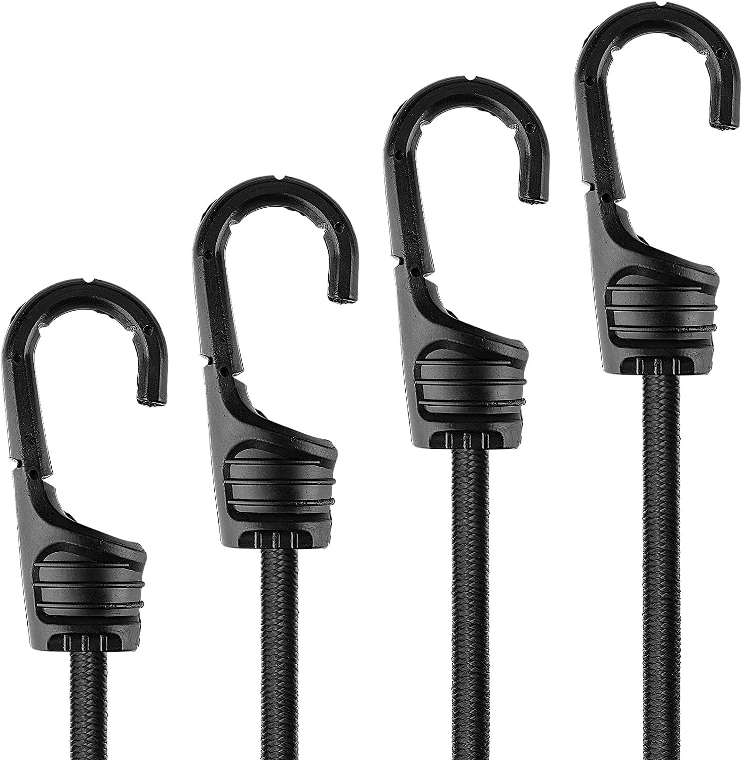 60 Inch Black Bungee Cords with Hooks Heavy Duty, 4 Pack