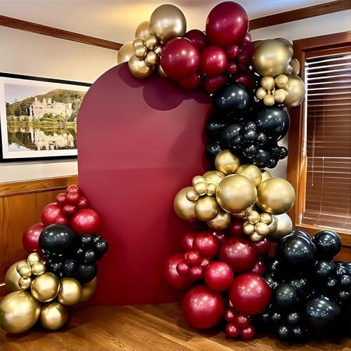 Black Burgundy Gold Balloons 12 Inch Burgundy Maroon Red Black Metallic Gold Latex Confetti Balloon for Kids Graduation Birthday Shower Party Decoration