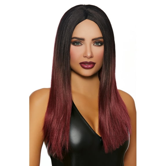 Black Burgundy Long Straight Ombre Wig Adult Halloween Accessory