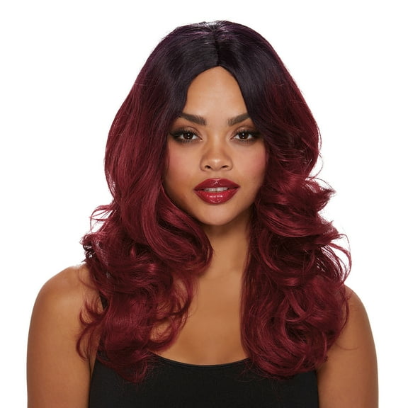 Black Burgundy Long Wavy Ombre Wig Adult Halloween Accessory