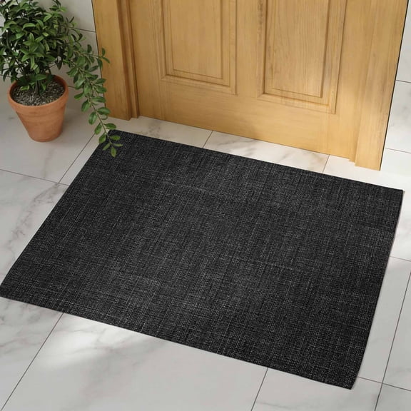 Black Burlap Texture Door Mat, Non Slip Bathroom Rugs, Farmhouse Vintage Black Absorbent Floor Mats, Washable Runner Rug Indoor Doormat for Front Door Entrance, Patio, Garage 16"x24"