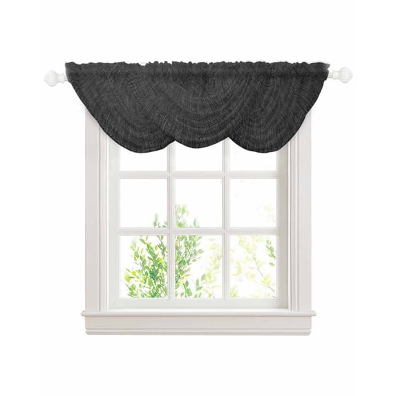 Black Burlap Texture Sheer Waterfall Valance Curtains for Window, Farmhouse Vintage Black Rod Pocket Sheer Topper Swag Curtains for Living Room, Kitchen 38.5"W x 47.2"L, 3 Panels