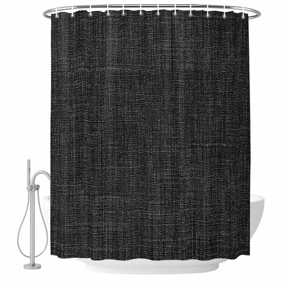 Black Burlap Texture Shower Curtain, Waterproof Shower Curtains for Bathroom, Farmhouse Vintage Black Washable Fabric Bathtub Curtain Set Bath Decor with 12 Hooks 48"x72"