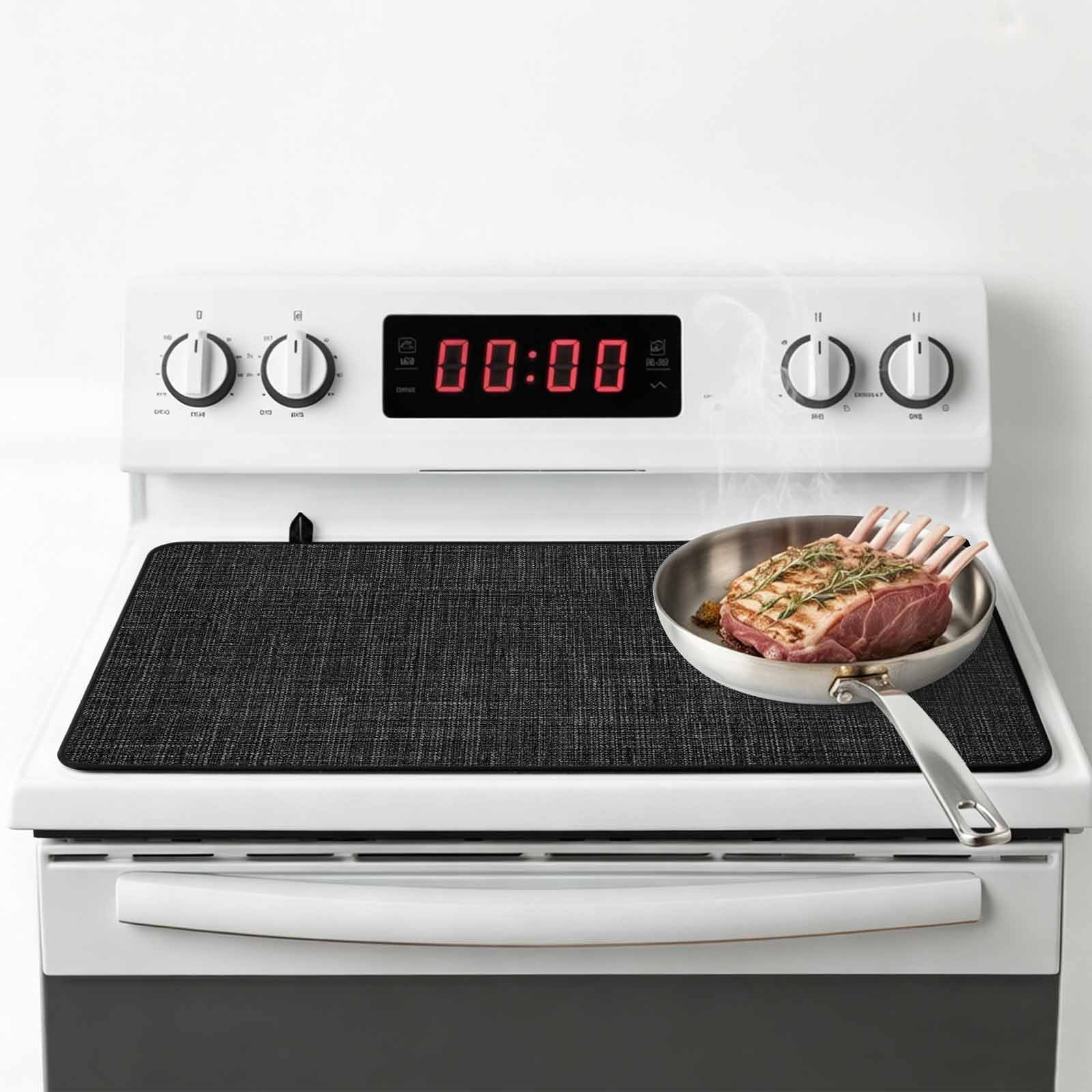 Black Burlap Texture Stove Top Cover for Electric Stove, Heat-proof & Non Slip Glass Top Stove Cover Protector, Farmhouse Vintage Black Kitchen Flat Cooktop Rubber Mat 36x21 Inches