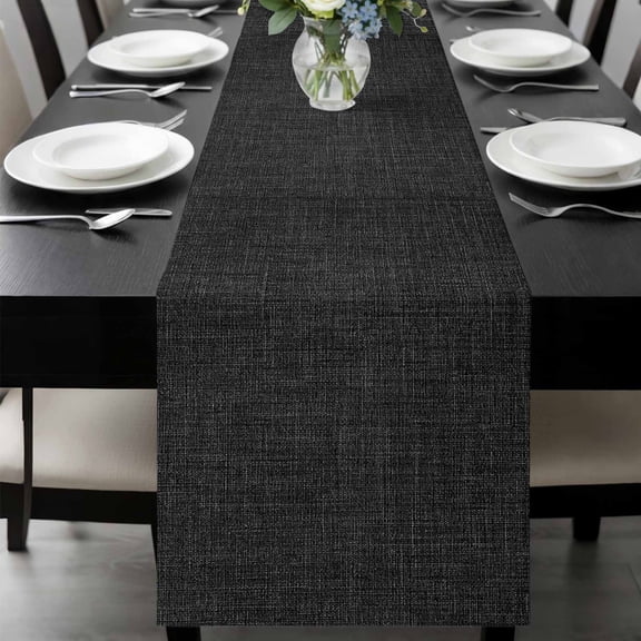 Black Burlap Texture Table Runner 36 Inches Long, Farmhouse Vintage Black Kitchen Coffee Dining Table Decoration for Home Party Birthday Wedding Home Decor 13x36 Inches