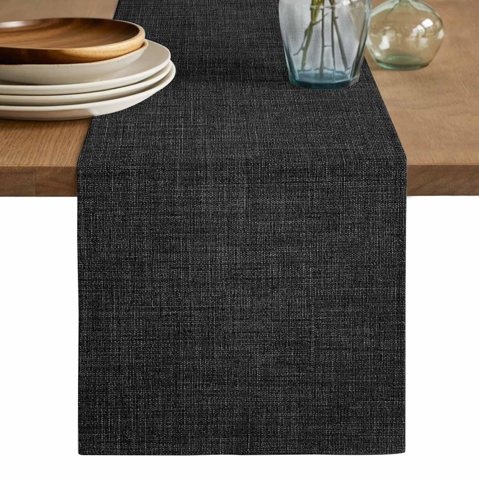 Black Burlap Texture Table Runner, Farmhouse Vintage Black Washable Cotton Linen Table Runners 90 Inches Long, Dresser Scarf Runner for Dining/Coffee/Kitchen/Hallway Tables 13''x90''