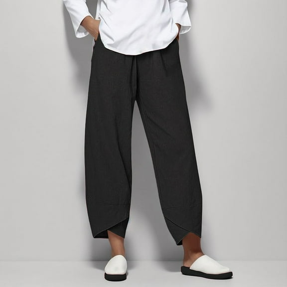 Black Business Casual Pants, Palazzo Pants for Women Dressy, Weekend Cotton Business Casual Dress for Women, Loose Women Straight Summer Pants High Casual Waist Long Solid Cotton