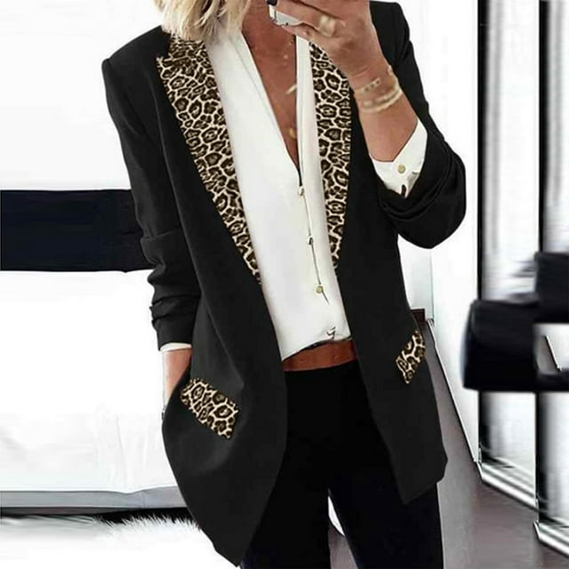 Black Business Outfits for Women Fahion Women's Leopard Lapel Jacket ...