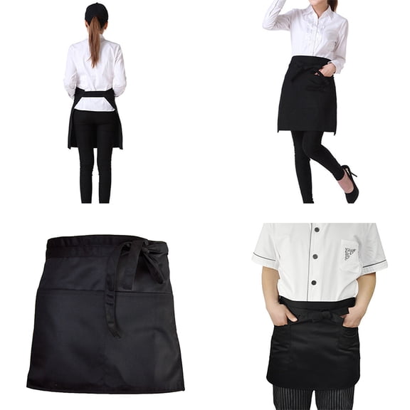 Black Bust Waiter Short Apron Kitchen Restaurant Flirty With Pocket
