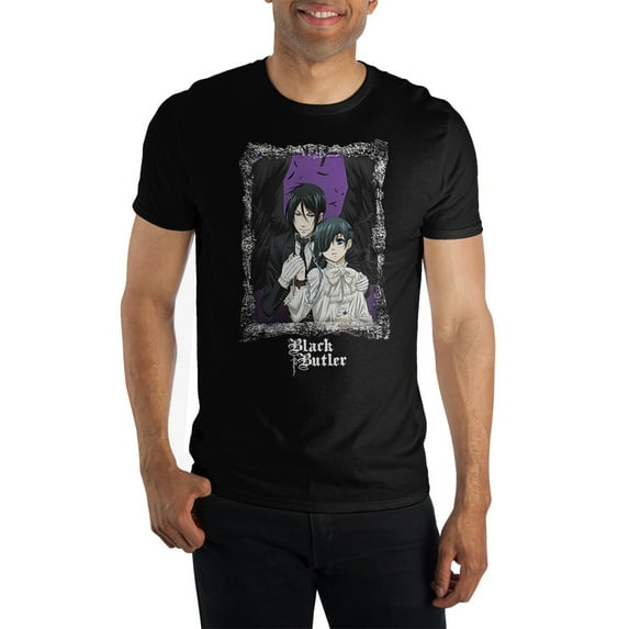 Black Butler Anime Mens Short Sleeve Black Graphic Tee-Large
