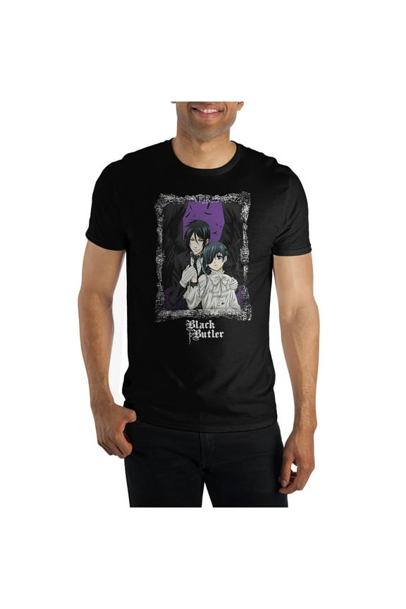 Black Butler Anime Mens Short Sleeve Black Graphic Tee-X-Large