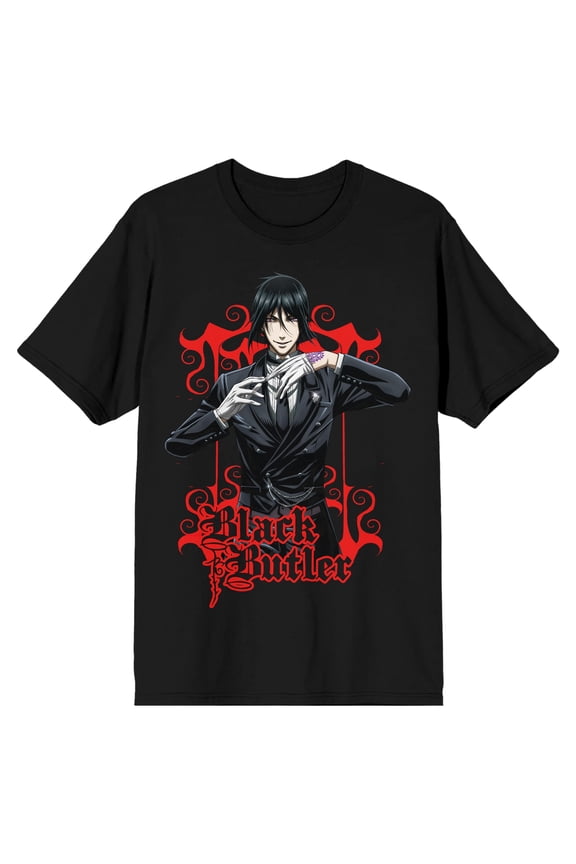 Black Butler Sebastian Men's Black T-shirt-4XL
