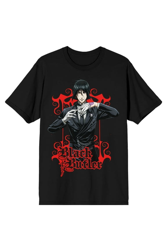 Black Butler Sebastian Michaelis Anime Men's Black T-Shirt Tee Shirt-X-Large