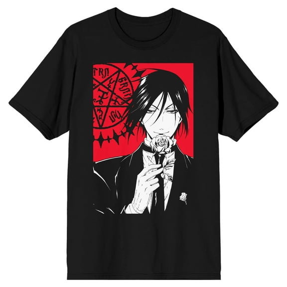 Black Butler Sebastian with Rose Black Graphic Tee-XS
