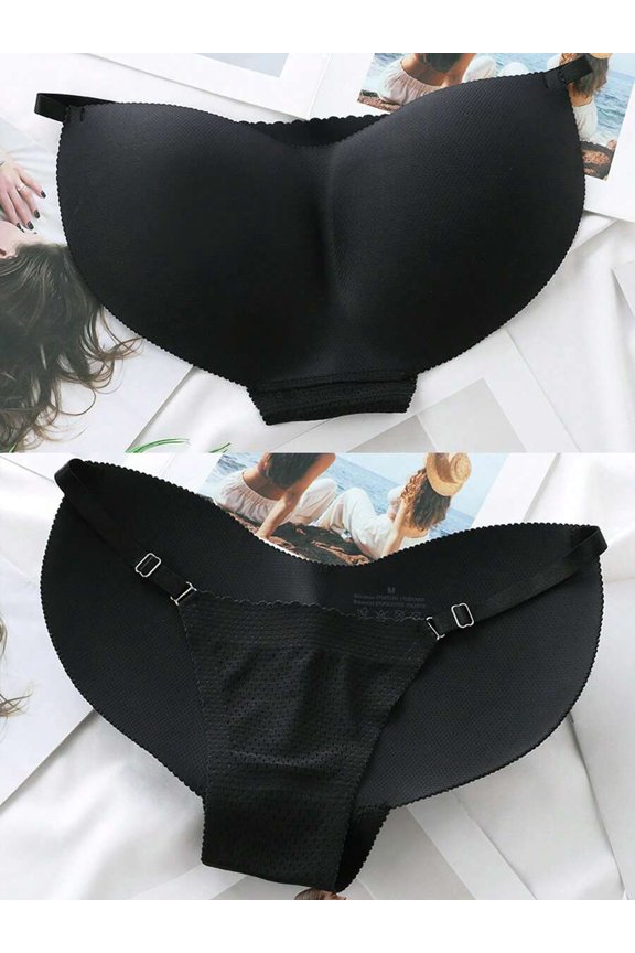 Black Butt Padding Shaping Briefs - Medium Support Seamless Sculpting Panties With Adjustable Straps