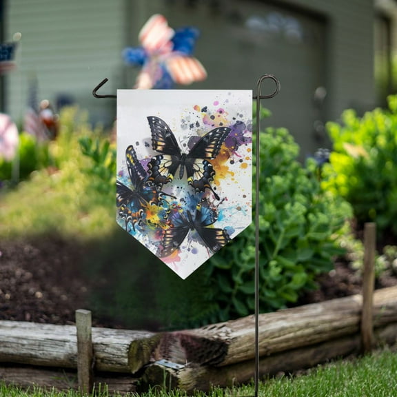 Black Butterflies Garden Flag 18" x 12.5" Double Sided Yard Lawn Outdoor Decor Small Yard Flags