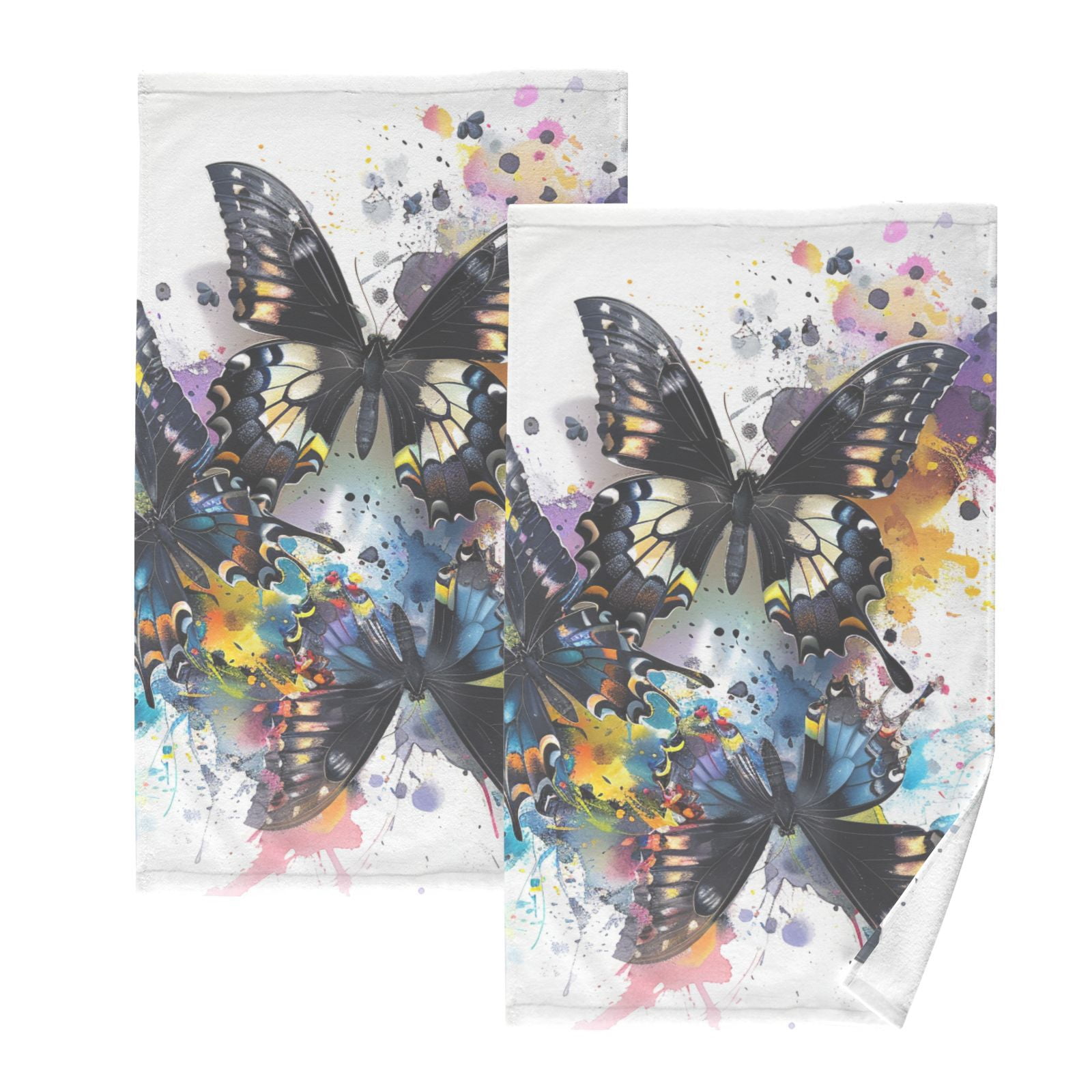 Black Butterflies Hand Towel Bath Towels Face Towels Cotton Absorbent for Home Hotel Spa Swimming Yoga Sports Decorative Towel Set of 2