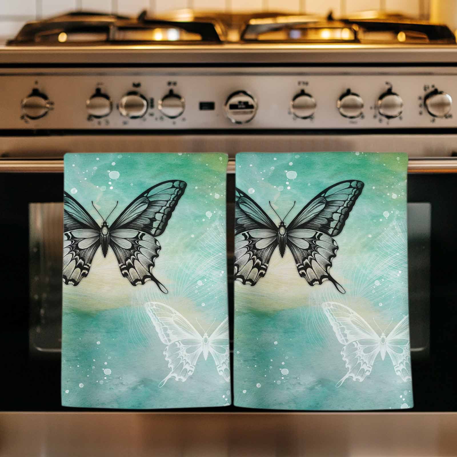 Black Butterflies Kitchen Towels Set of 1, Modern Abstract Gradient ...