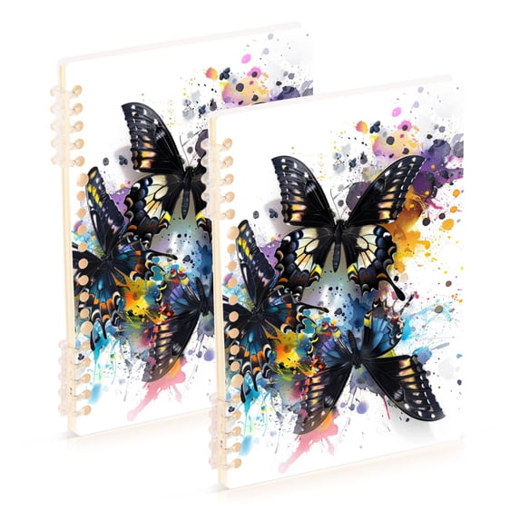 Black Butterflies Ring Binder Notebook Journey Note Diary College Ruled Spiral Notebook Study Loose Leaf Paper A5 60 Pages