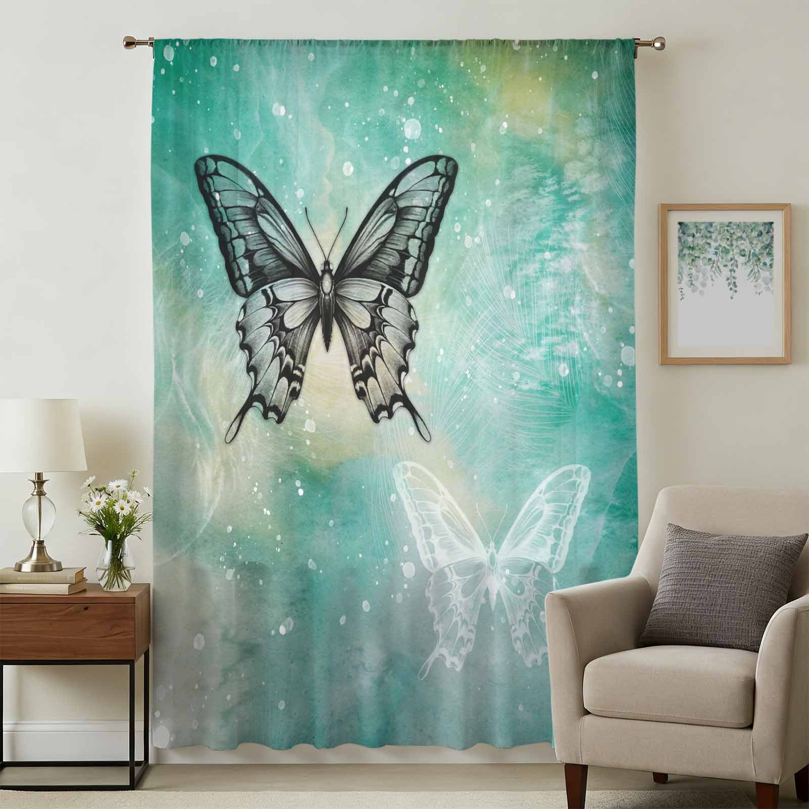Black Butterflies Sheer Curtains 108" Extra Long, Modern Abstract ...