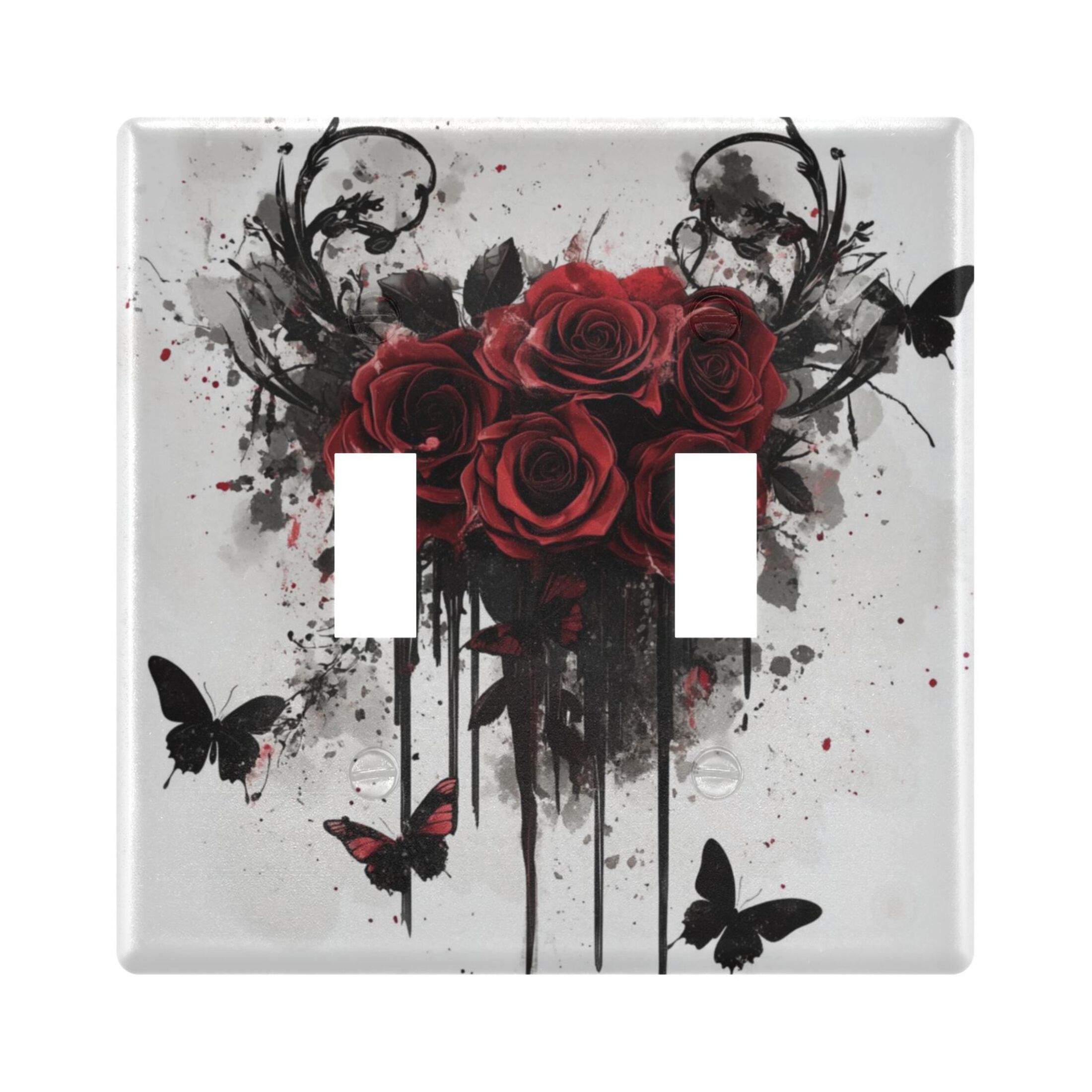 Black Butterflies and Red Roses Decorative Light Switch Plates Switch ...