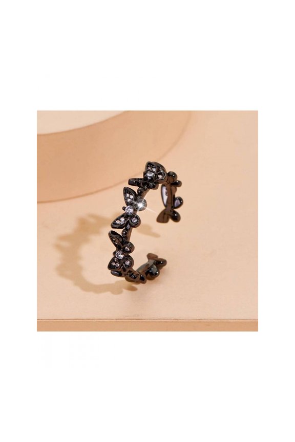 Black Butterfly Cuff Ring With Cubic Zirconia Accents