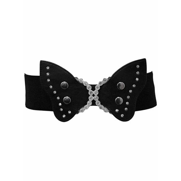 Black Butterfly Elastic Belt With Rhinestone Buckle Size Small/Medium