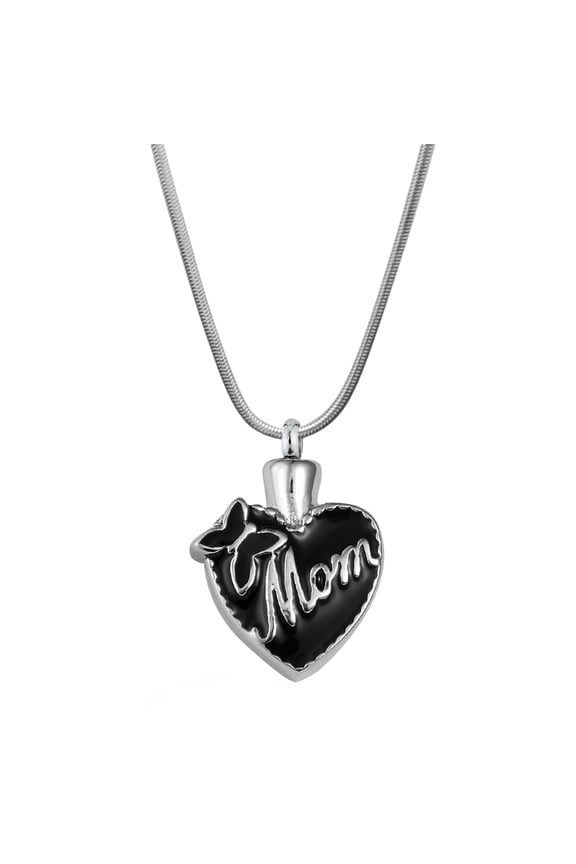 Black Butterfly Heart Mom Ashes Necklace Cremation Urn Necklace for Mom Keepsake Ashes Loss of Mom Free Funnel Kit and Velvet Jewelry Box