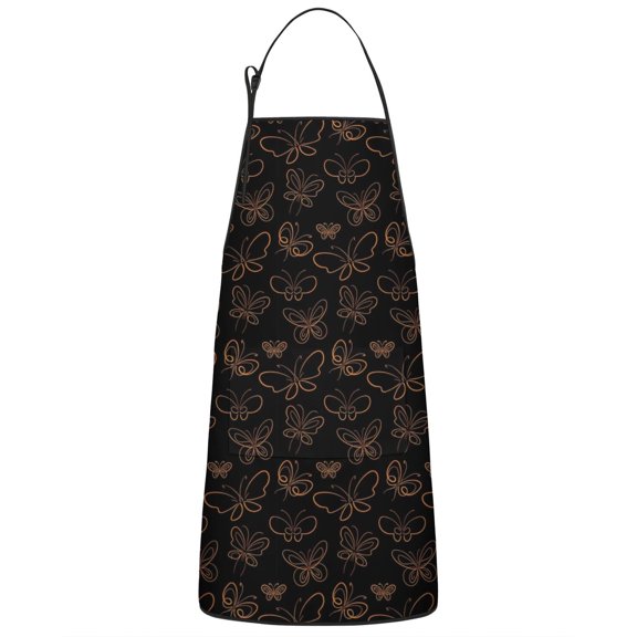Black Butterfly Orange Line Pattern Apron-Garden Aprons for Women with Pockets-Cotton Linen Waterproof Kitchen Cooking Gardening Aprons Adjustable for Kitchen,Cooking,BBQ and Salon 33x27 Inch