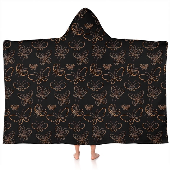 Black Butterfly Orange Line Pattern Hooded Bath Towel,60"x35" for Ages 3 To 12 Kids, Quick Dry Lightweight Soft Microfiber Hood Beach Towel Cover Up for Kids