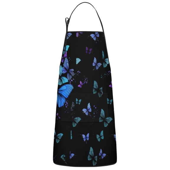 Black Butterfly Pattern Apron-Garden Aprons for Women with Pockets-Cotton Linen Waterproof Kitchen Cooking Gardening Aprons Adjustable for Kitchen,Cooking,BBQ and Salon 33x27 Inch