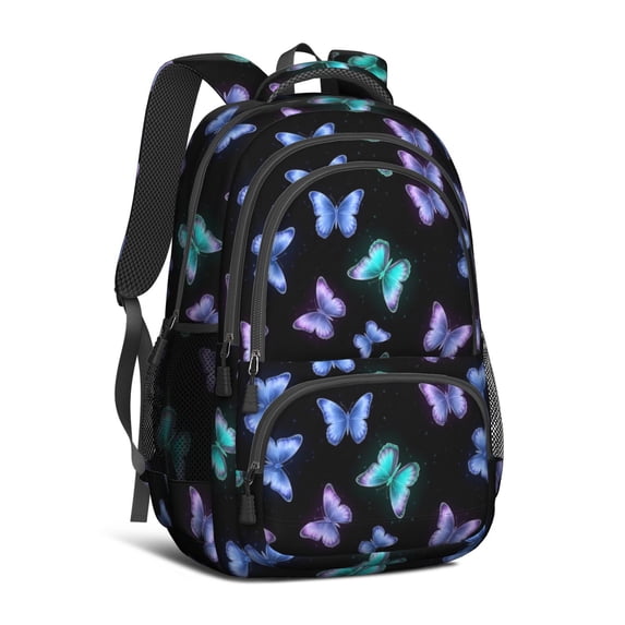 Black Butterfly Pattern Cute School Backpack Bag with Padded Back and Adjustable Shoulder Straps 16.9 X 12.6 X 5.9 Inches