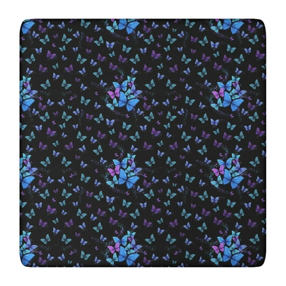 Black Butterfly Pattern Square Fitted Tablecloth with Elastic Edge,Square Table Cover,Washable Elastic Table Cover for Home Kitchen Party Decor 36"x36"