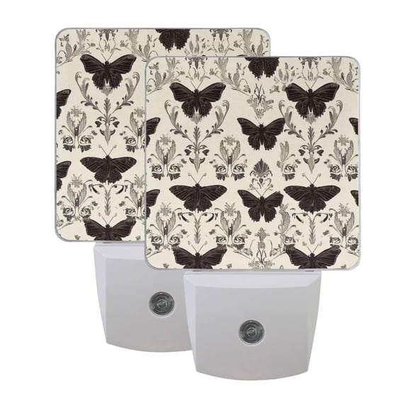 Black Butterfly Print LED Night Light with Smart Sensor Plug Into Wall Dusk to Dawn 2 packs