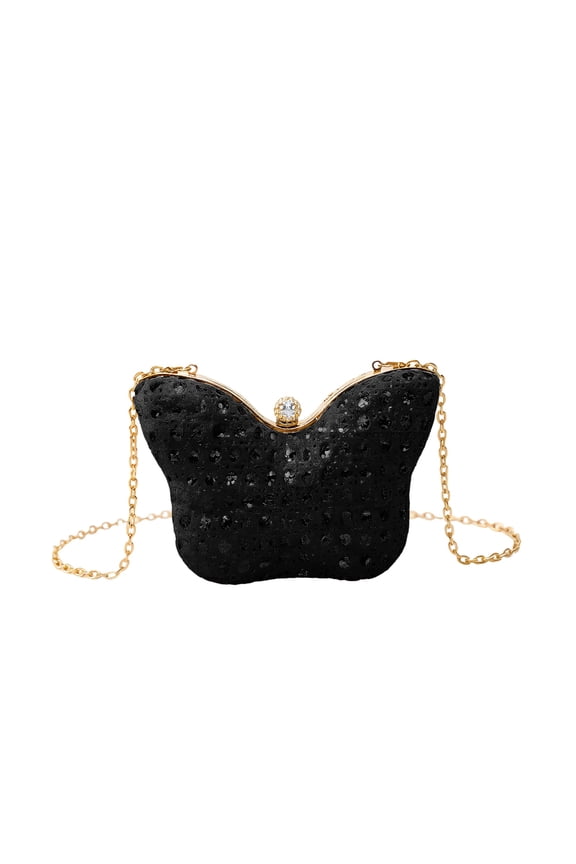 Black Butterfly Sequins Bag, Sweet Glitter Chain Strap Shoulder Crossbody Mini Handbag, Trendy Women's Sparkly Chain Purse, 7.68 x 5.12 x 2.76 in, 0.57 lbs, 44.88 in Strap