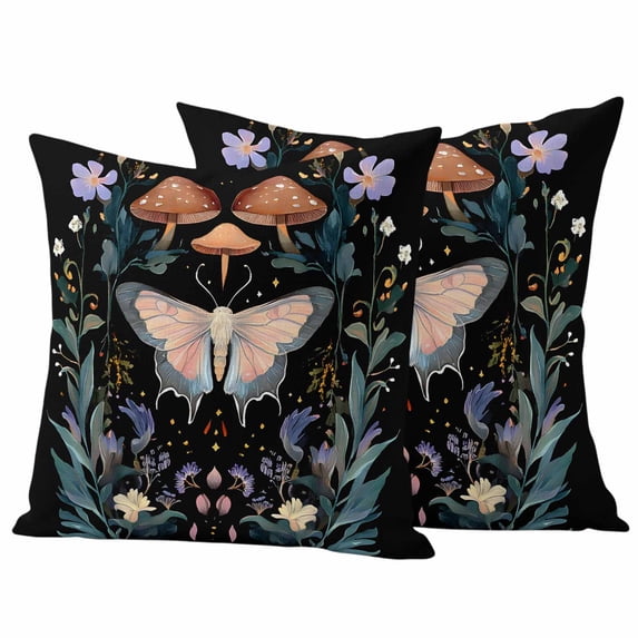 Black Butterfly Spring Outdoor Waterproof Pillow Covers, Summer Botanical Watercolor Decorative Square Throw Pillowcase Sofa Cushion Sham for Patio/Couch/Chair, 18"x18" 2 Pack